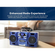Emerson Portable CD Player Boombox with Cassette Player, Digital AM/FM Radio, MP3 AUX Input, Detachable Stereo Speakers, AC/DC and Battery Operated, Silver, EPB-4000-SL