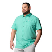 Columbia PFG Slack Tide Camp Short-Sleeve Button-Down Shirt, Omni-Shade UPF 50 Sun Protection, Omni-Wick Moisture Management, Glaze Green, 2XLT, 157705