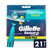 Gillette Sensor2 Plus Men's Disposable Razors, Twin Chromium-Coated Blades, Pivoting Head, Water-Activated Lubrastrip, Soft Ultragrip Handle, Light Blue, Pack of 21