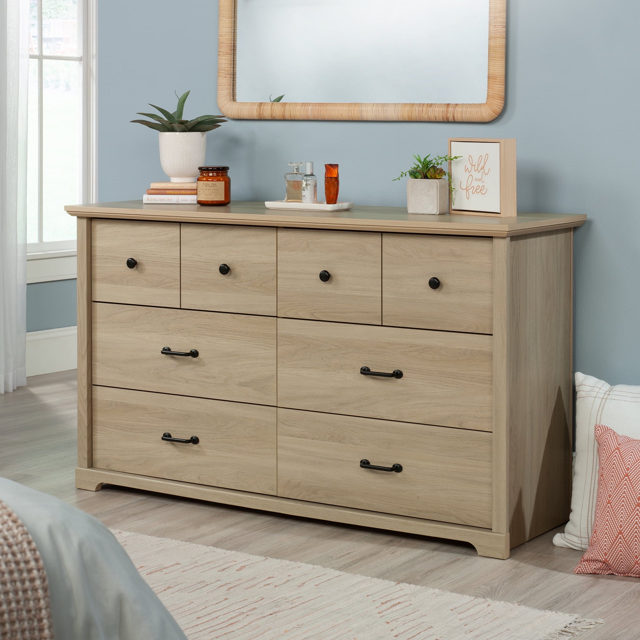 Drawer Super Vip Mainstays 437276 Harrington 6 Drawer Dresser Washed Oak Finish with Sa ...