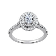 Brilliance Fine Jewelry 1 CTW Lab Grown Diamond Women's Oval Double Halo Bridal Ring, Sterling Silver