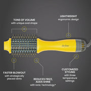 Drybar The Double Shot Oval Blow-Dryer Brush, 2.44-Inch Barrel, Ionic Technology, Lightweight, Yellow, 900-2225-4-N2