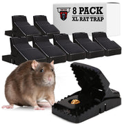 TwinTech Jaws Reusable Mouse and Rat Traps, Extra Large 8.3 in, Touch-Free Spring-Loaded Snap Mechanism, Secure Bait Cup, Durable Indoor and Outdoor Pest Control, Pack of 8