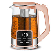 Gourmia Electric Kettle, 1.7L Glass, Digital Touch Display, 6 Temperature Presets, Removable Stainless Steel Infuser, Cordless with 360 Swivel Base, White, GDK2365W
