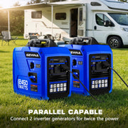 GEWNA 2450-Watt Gas Powered Portable Fuel Inverter Generator, 120V, 1.6 Gallon Fuel Tank, Super Quiet, 43 lb