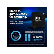Intel Core Ultra 5 245K Desktop Processor, 14 Cores, 14 Threads, Up to 5.2 GHz Turbo, Socket LGA 1851, PCIe 5.0, DDR5 Support, Unlocked Performance