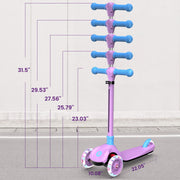 Kidscoter 2-in-1 Kids Scooter, 3-Wheel Lean to Steer with LED Light-Up Wheels, Adjustable Handlebar, Foldable and Detachable Frame, Pink, KDSCT-SPI