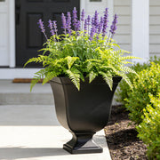Mainstays Finn Square Black Recycled Resin Planter Urn with Drainage Holes, Weather Resistant, 16in