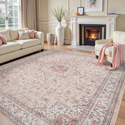 SIXHOME WM-FHJC-9x12-PINK 9x12 Feet  Traditional Distressed Vintage Pink Rug with Retro Floral Design, Aesthetic-Pink