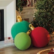 Funboy Oversized Inflatable Flocked Holiday Ornaments 3-Pack, Red Green Gold, Indoor Outdoor Christmas Decorations