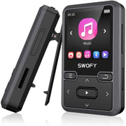 SWOFY Clip On MP3 Player, Portable Wearable Player with 32GB Storage, Bluetooth 5.0, FM Radio, Recording, Pedometer, Black