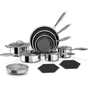 Cyrder 14 Piece Hybrid Hex Nonstick Stainless Steel Cookware Set, Induction Compatible, Oven Safe, Dishwasher Safe