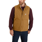 Carhartt Loose Fit Washed Duck Sherpa-Lined Mock Vest for Men - Carhartt Brown - L
