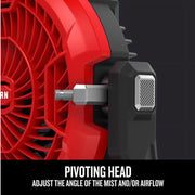 Craftsman V20 Cordless Misting Fan Kit, 3 Speed Settings, Garden Hose Adapter, Battery Included, Red, CMCE003C1