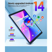 Tedupee Android Tablet, 10 Inch, Android 14, Quad-Core CPU, 4GB RAM, 32GB ROM, 1280x800 IPS Display, WiFi 6, Dual 2MP Cameras, 6000mAh Battery, Blue M10