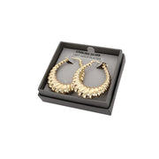 Brilliance Fine Jewelry 14K Gold Plated Sterling Silver Oval Scallop Hollow Hoop Earrings, Yellow
