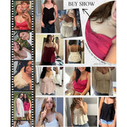 W-Wfam Womens Summer Spaghetti Strap Lace Trim Peplum Backless Crop Tank Top, Apricot, S M L