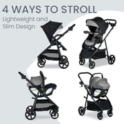 Britax Willow Brook S+ Infant Car Seat and Stroller Travel System with ClickTight Installation, RightSize Adjustable Fit, All-Wheel Suspension, SafeWash Fabrics, Jade Onyx