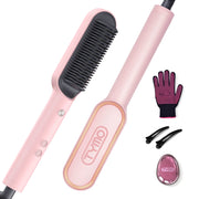 TYMO HC100G Ring Hair Straightener Brush, Flat Iron Comb with 5 Temperature Settings, Pink
