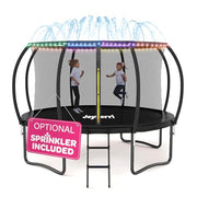 JoyBerri Upsurge 12ft Outdoor Recreational Trampoline with Rust-Resistant Galvanized Steel Frame, Enclosure Net, LED Lights, Sprinkler, Ladder, ASTM Certified