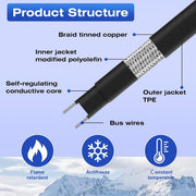Rylpoint 100FT Heat Tape for Water Pipes, Roof Snow De-Icing, RV Heating Cable,120 Volt 8W/ft