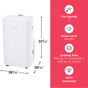 Frigidaire 14,000 BTU Portable Air Conditioner with 12,000 BTU Supplemental Heater, Wi-Fi Enabled, 450 Sq. Ft. Coverage, White, FHPH142AA1