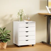 EDX Gianna Wood File Cabinet, 5 Drawer Storage with Lockable Wheels, White
