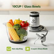 LINKChef Electric Food Chopper, 10 Cup Glass Bowl, 250W Meat Grinder and Food Processor, Stainless Steel Blades, FC-7048