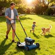 Senix Gas Lawn Mower, 21-Inch Steel Cutting Deck, 144cc 4-Cycle Engine, 2-in-1 Mulch and Side Discharge, Six Adjustable Cutting Heights, High Wheel Design, Blue, GCJ-LSPG-L6