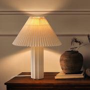 SUNMORY 17.5 Ceramic Table Lamp with Pleated Fabric Shade, 3-Way Dimmable LED, White, Bedside Nightstand Lamp for Bedroom and Living Room