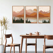 TOARTi Boho Mountain Wall Art, Framed Canvas Painting, 16 x 24 in, Burnt Orange Terracotta Nature Decor, Mid Century Modern Rustic