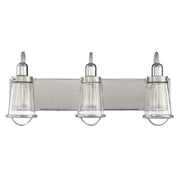Savoy House Lansing 3-Light Industrial Bathroom Vanity Wall Light Satin Nickel with Clear Glass Shades 10 in H x 24 in W