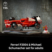 LEGO Icons Ferrari F2004 Michael Schumacher Building Set, 735 Pieces, Working Steering, Detailed V10 Engine, Collector's Display Stand, 6588524