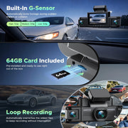 TOGUARD 4 Channel Dash Cam 360 Degree Car Camera, Dashcam Front Rear Inside for Car with 3