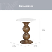My Texas House Vivienne Marble Top End Table, Round Engineered Marble Top, Warm Brown Molded PU Pedestal Base, 18 in x 21 in, MT26250047100A4