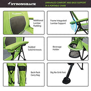 STRONGBACK Elite 2.0 Adult Camping Chair with Patented Lumbar Support, Foldable, Lightweight, Lime Green/Grey, Carry Bag Included