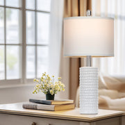 Cinkeda WMTD-486 Ceramic Table Lamps Set of 2, 24 in, Modern Farmhouse Bedside Nightstand Lamp with White Linen Shade