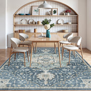 CHITOOMA 8'x10' Vintage Area Rug, Blue, Machine Washable, Low Pile Polyester with Non-Slip Backing, Stain and Fade Resistant