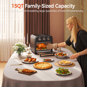 HOMSHADE AF008 Toaster Oven Air Fryer Combo, 5-in-1 Convection Oven with 1300W, 15QT Capacity, Black