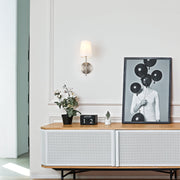 Better Homes & Gardens Meadowood Indoor Wall Sconce, Satin Nickel Finish, White Fabric Shade, Dimmable LED Bulb Included, 52049