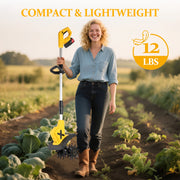 HUSGW Cordless Garden Tiller Cultivator, 21V Lithium-Ion Battery, 9In Tilling Width, 6In Depth, 270RPM, with 2 4.0Ah Batteries and Charger