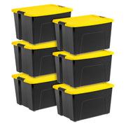 IRIS 500277 60qt Storage Bin with Secure Latching Buckles, Black/Yellow