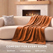 Sunbeam Heated Electric Luxe Plush Throw Blanket, Luxury Collection, Gingerbread, 50 x 70 in, 4 Heat Settings