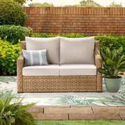 Better Homes & Gardens River Oaks Outdoor Loveseat, Handwoven All-Weather Wicker, Black Galvanized Steel Frame, Weather-Resistant Beige Cushions, Includes Patio Cover