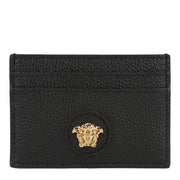 Versace Medusa Leather Card Holder, Black Gold
