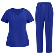 JMKQLZ Women's Short Sleeve Nurse Workwear Set, Lightweight Polyester-Spandex Blend, M, Blue - Machine Washable