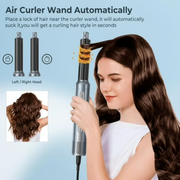 SunshineFace 6 in 1 Hot Air Hair Brush, 1000W Motor, Negative Ionic Technology, 3 Temperature Settings, Thermal Air Brush, Left and Right Air Curler Wands, Gold Black