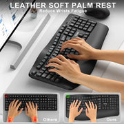 RECCAZR EK30 Wireless Keyboard and Mouse Combo, Ergonomic Wave Keys Keyboard with Wrist Rest, Black