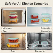 SHIGEER Glass Food Storage Containers, 8-Piece Set, Airtight Leak-Proof Locking Lids, Borosilicate Glass, Microwave Oven Freezer Safe, BPA Free, Green Rectangle
