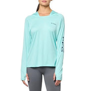 Columbia 1654861 PFG Tidal Tee Long-Sleeve Hoodie for Ladies - Gulf Stream/Carbon Logo - L